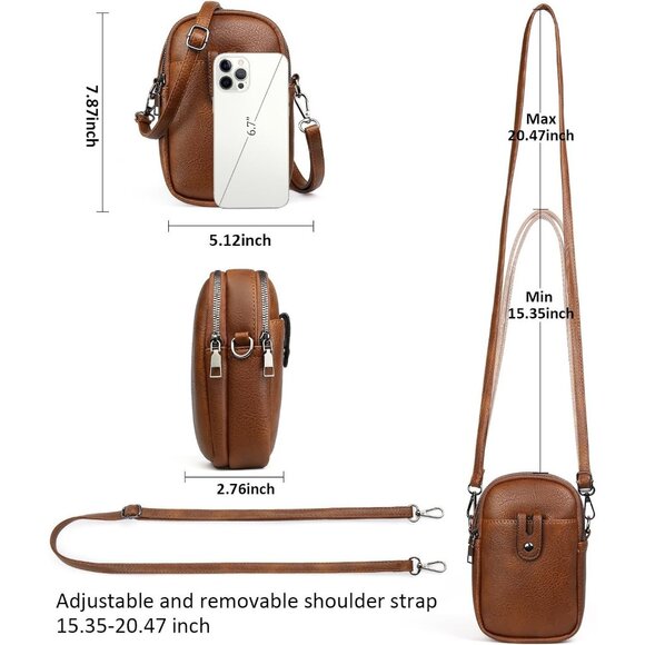 Women Y01 Brown Phone Purse Crossbody Bags for Small Travel Wallet Touch Screen - Picture 3 of 8